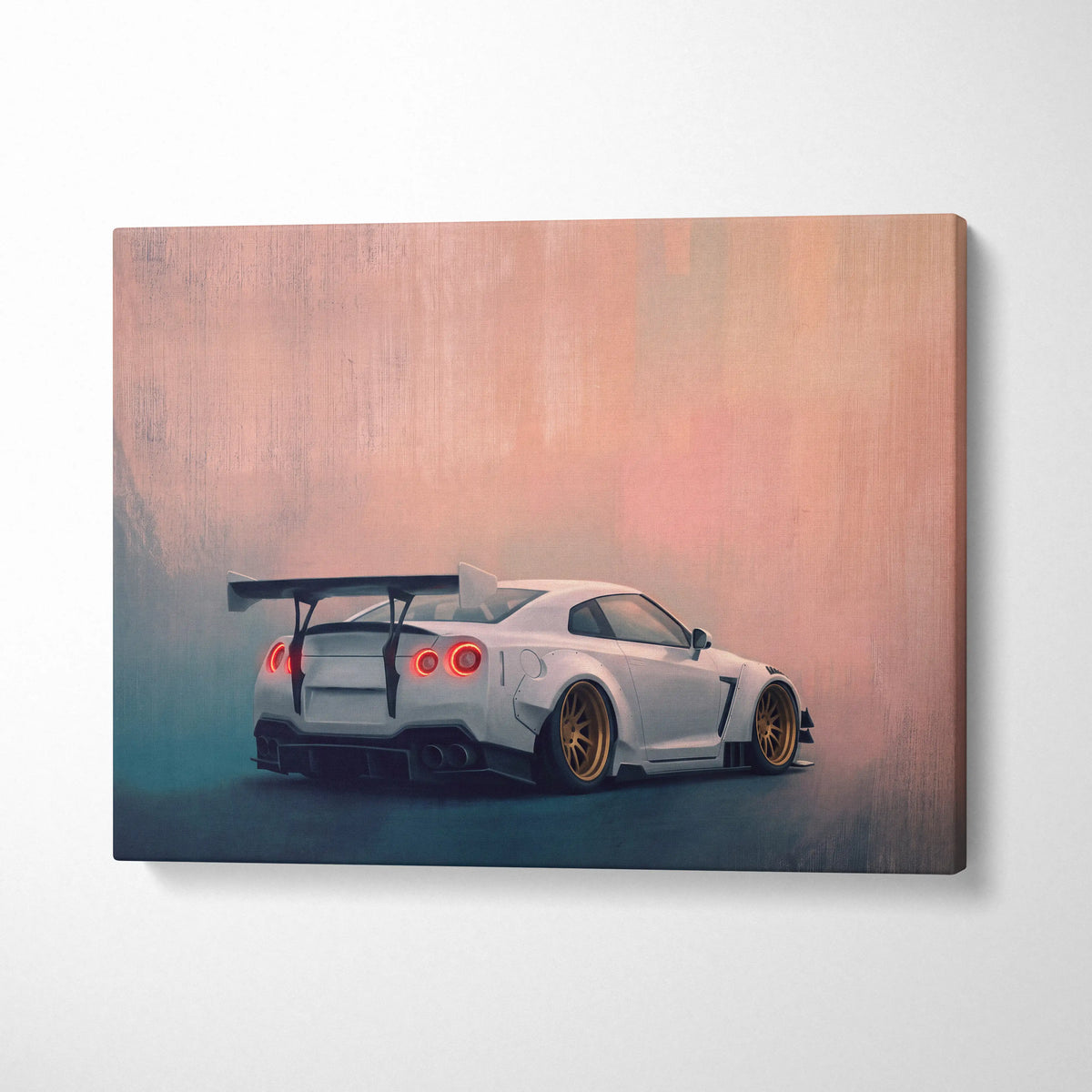 Nissan GT-R R35 Inspired Car Wall Art - White Widebody Supercar Canvas Painting