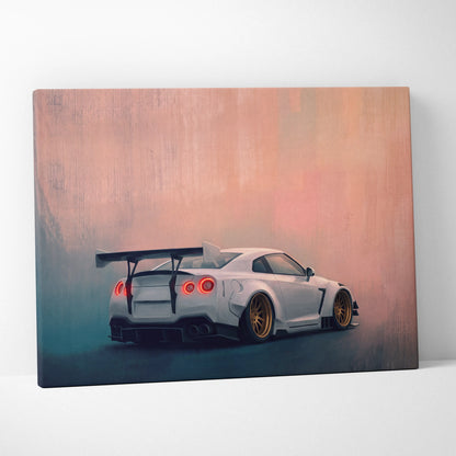 Nissan GT-R R35 Inspired Car Wall Art - White Widebody Supercar Canvas Painting