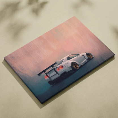 Nissan GT-R R35 Inspired Car Wall Art - White Widebody Supercar Canvas Painting
