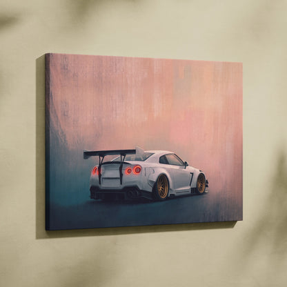 Nissan GT-R R35 Inspired Car Wall Art - White Widebody Supercar Canvas Painting