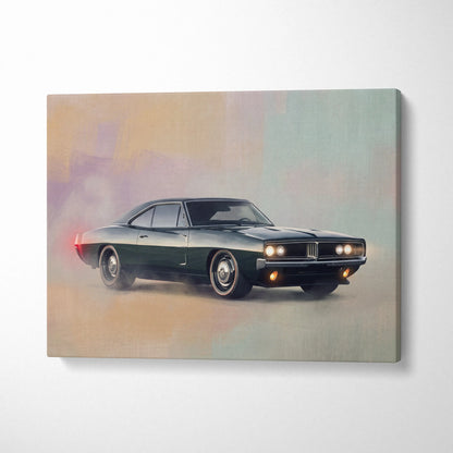 Dodge Charger Inspired Automotive Canvas Art, Classic American Muscle Car Wall Decor for Bedroom