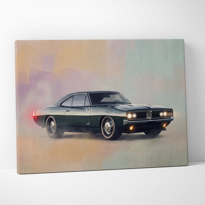 Dodge Charger Inspired Automotive Canvas Art, Classic American Muscle Car Wall Decor for Bedroom
