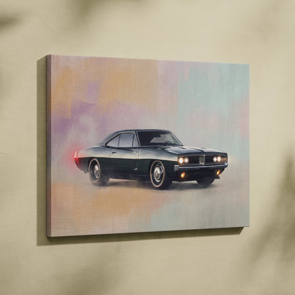 Dodge Charger Inspired Automotive Canvas Art, Classic American Muscle Car Wall Decor for Bedroom
