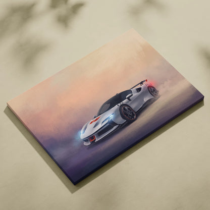 White and black sports car illustration on stretched canvas ferrari sf90 xx stradale inspired track edition wall art