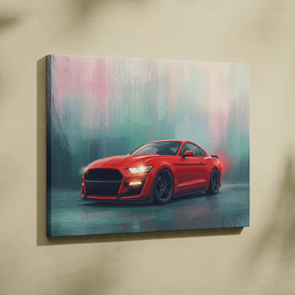 Ford Mustang Inspired Canvas Art, Modern Performance Tuner Wall Painting for Garage Decor