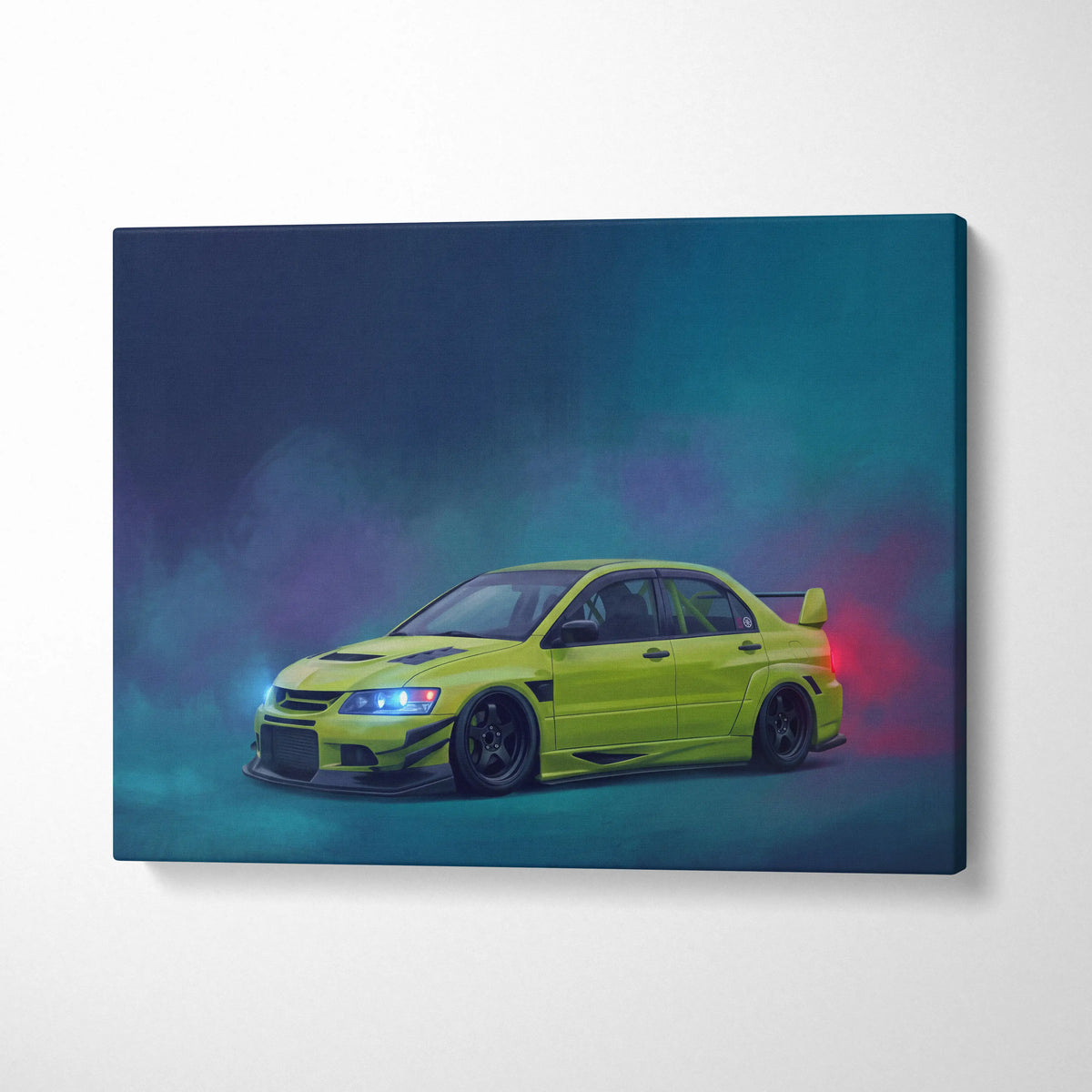 Mitsubishi Lancer Evolution IX Inspired Car Wall Art - Green JDM Sedan Canvas Print