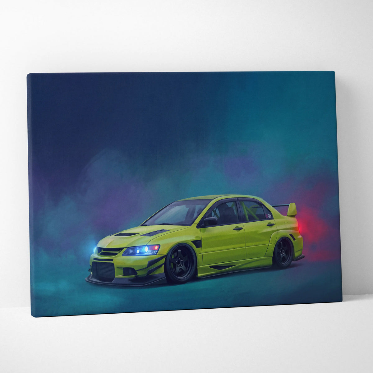 Mitsubishi Lancer Evolution IX Inspired Car Wall Art - Green JDM Sedan Canvas Print