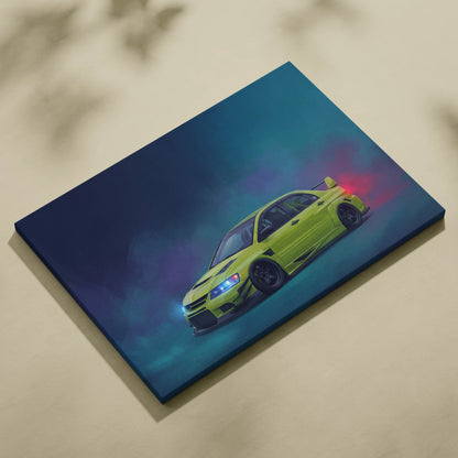 Mitsubishi Lancer Evolution IX Inspired Car Wall Art - Green JDM Sedan Canvas Print