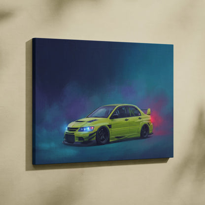 Mitsubishi Lancer Evolution IX Inspired Car Wall Art - Green JDM Sedan Canvas Print