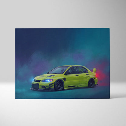 Mitsubishi Lancer Evolution IX Inspired Car Wall Art - Green JDM Sedan Canvas Print