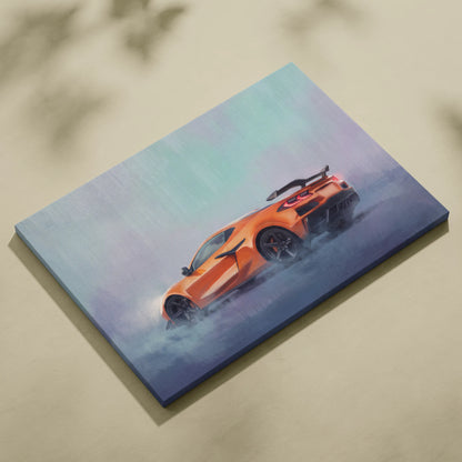 Chevrolet Corvette C8 Inspired Automotive Wall Art, Supercar Canvas Print for Living Room