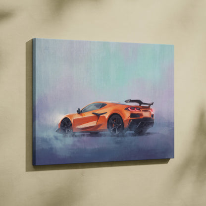 Chevrolet Corvette C8 Inspired Automotive Wall Art, Supercar Canvas Print for Living Room