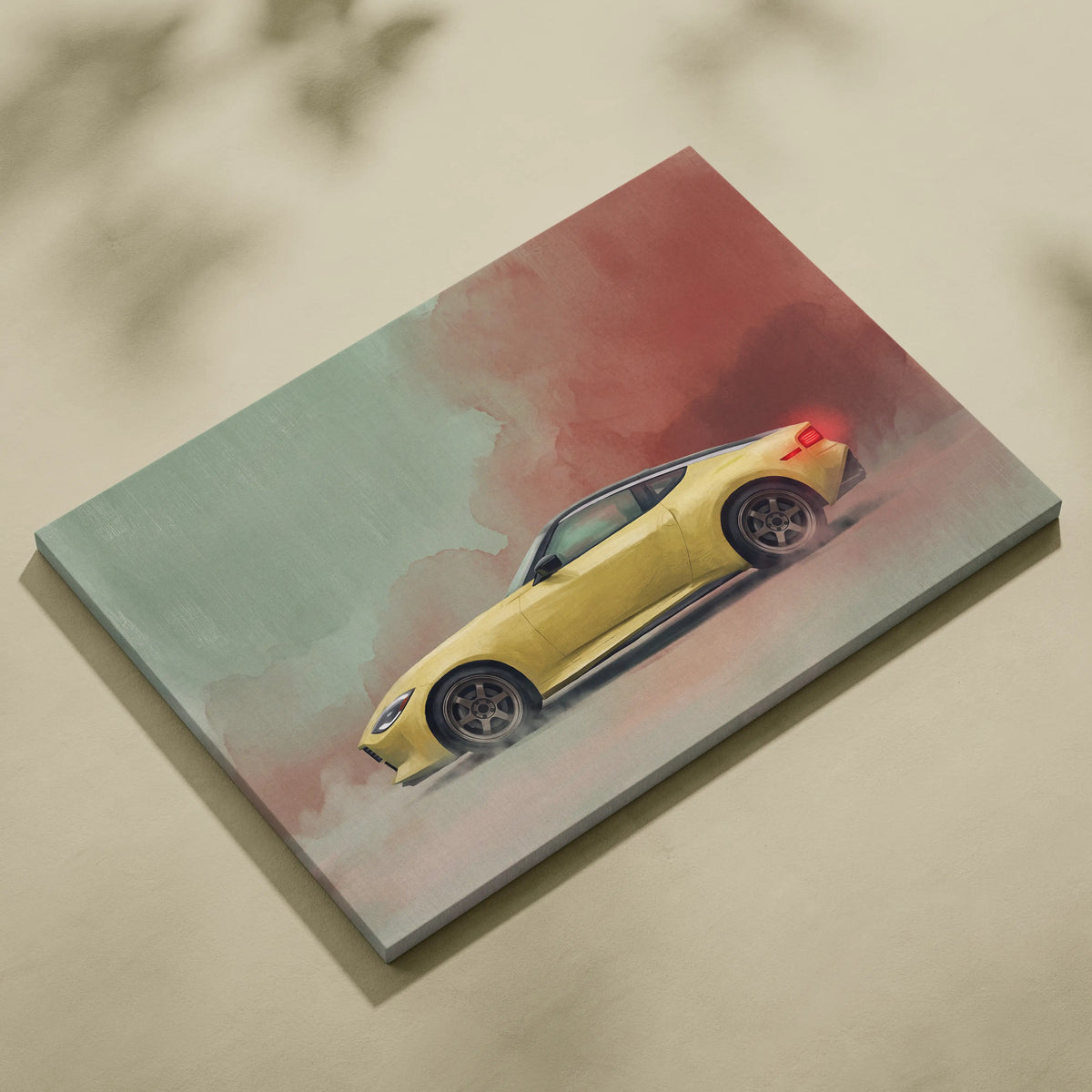Nissan Z Inspired Automotive Wall Art - Yellow Sports Car Canvas Painting for Garage Decor
