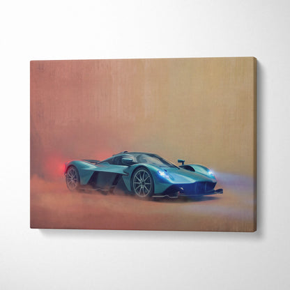 Teal and black Aston Martin Valkyrie inspired racing car canvas print for track edition wall art decor