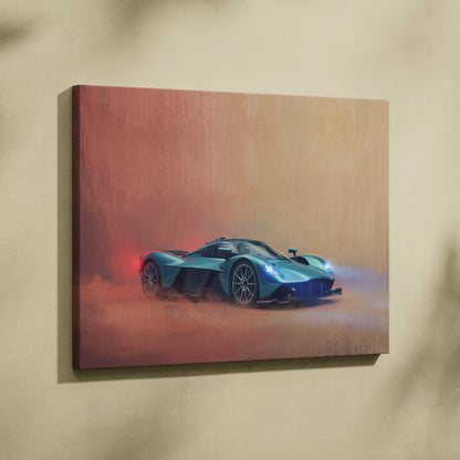 Teal and black aston martin valkyrie race car canvas print inspired wall art for track edition car enthusiasts