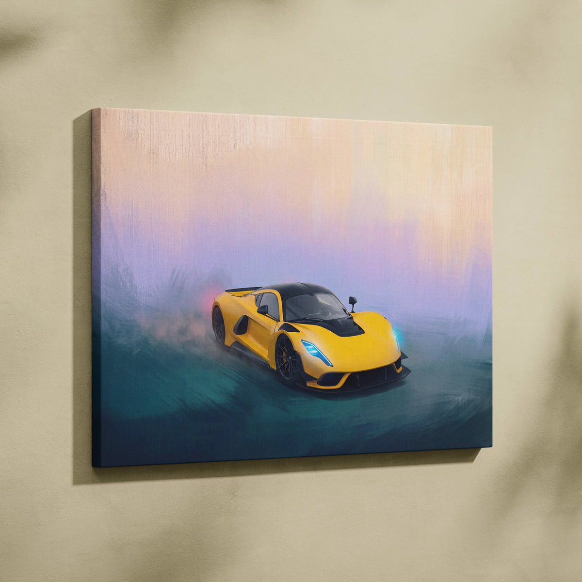 Yellow and black hennessey venom f5 inspired supercar painting on canvas custom car wall art print
