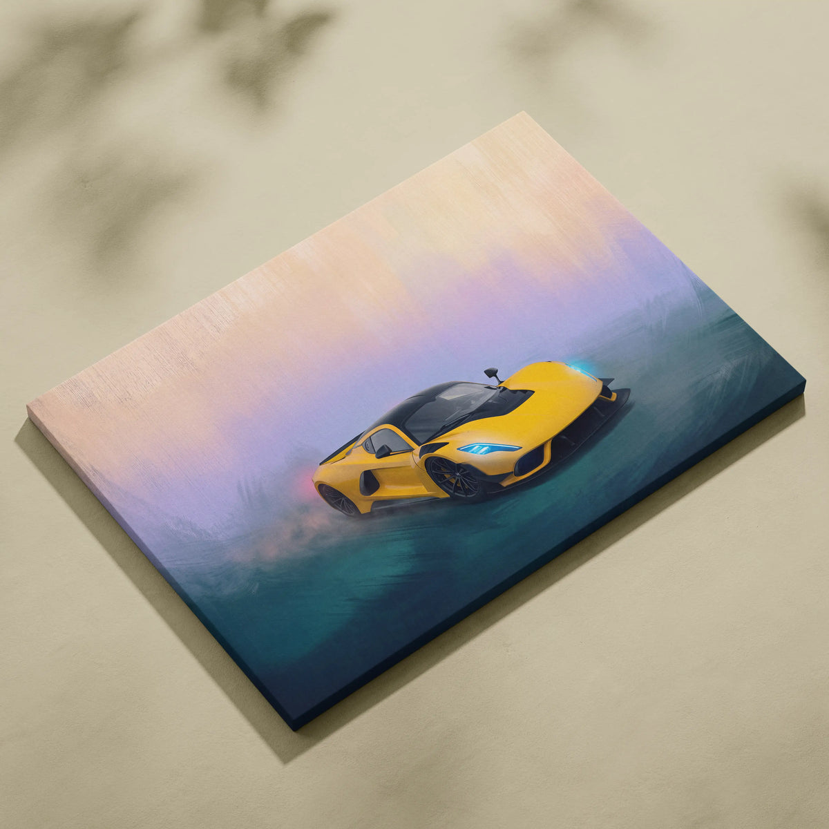 Yellow and black hennessey venom f5 inspired supercar painting on canvas custom car wall art print