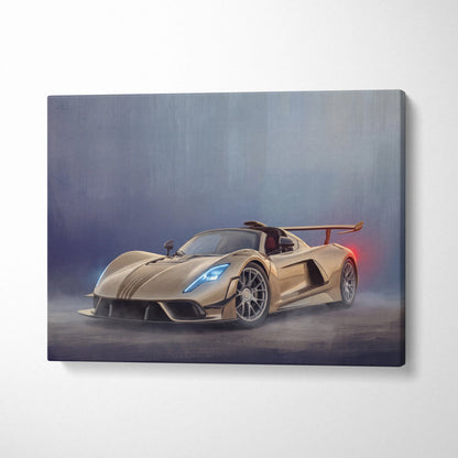 Gold-colored hennessey venom f5 inspired sports car painting on canvas wall art track edition print