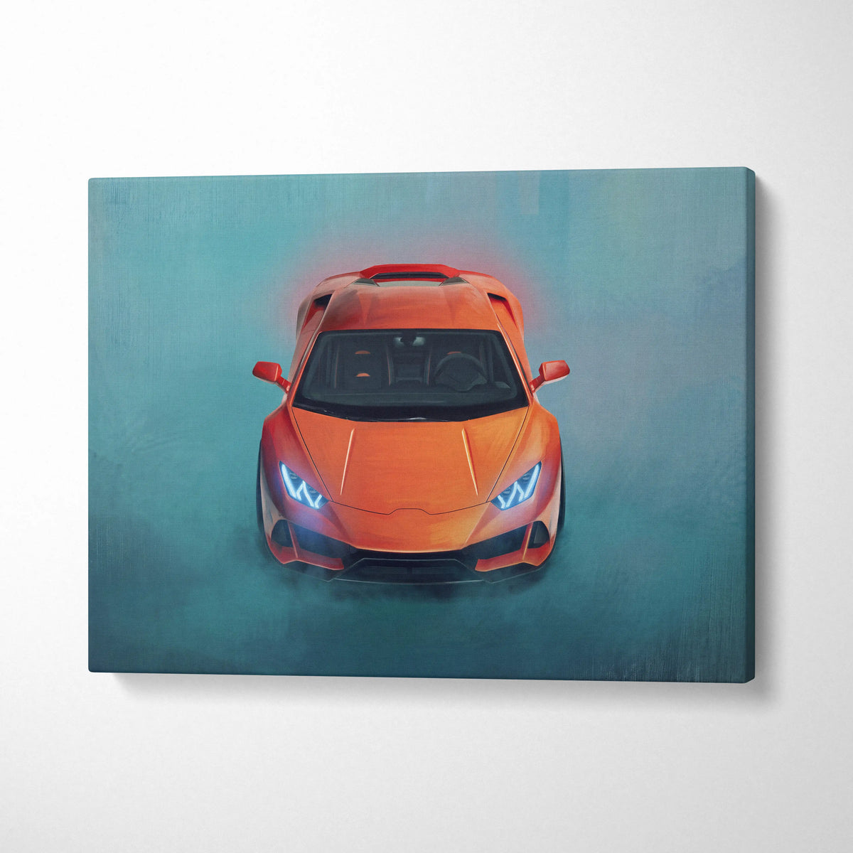 Vibrant orange Lamborghini Huracán inspired sports car stylized painting on canvas luxury supercar wall art print