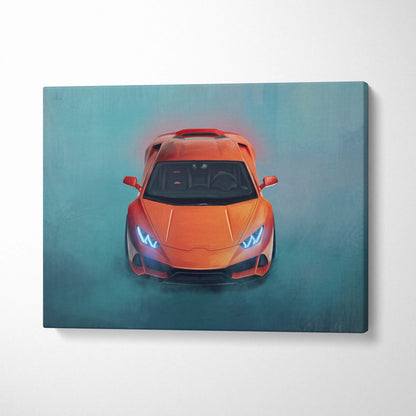Vibrant orange Lamborghini Huracán inspired sports car stylized painting on canvas luxury supercar wall art print