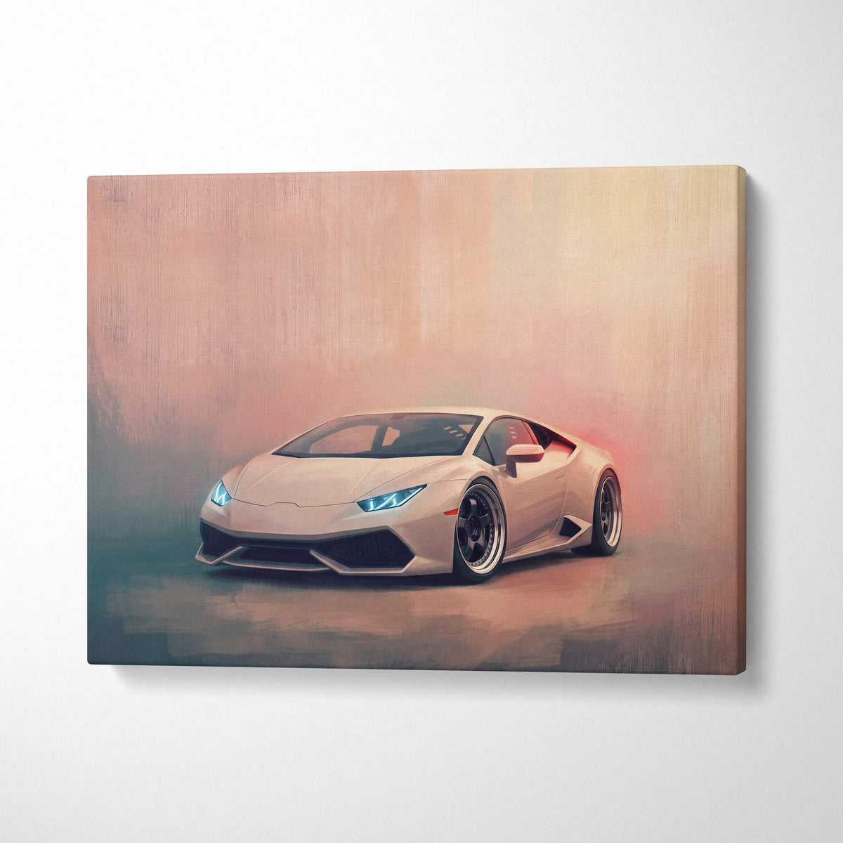 A sleek off-white Lamborghini Huracán stylized painting on canvas perfect for custom car wall art print