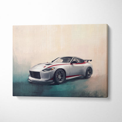 Silver and red nissan z inspired sports car canvas painting for modern home decor automotive wall art