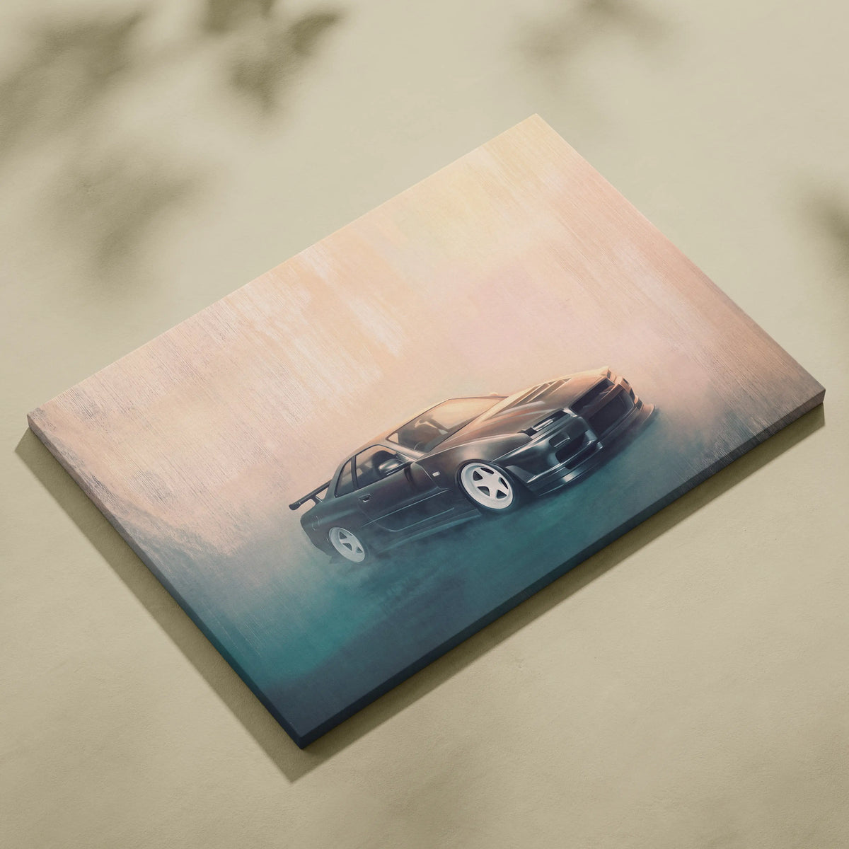 Nissan Skyline GT-R R34 Inspired Canvas Art, Japanese Tuner Car Wall Painting for Garage