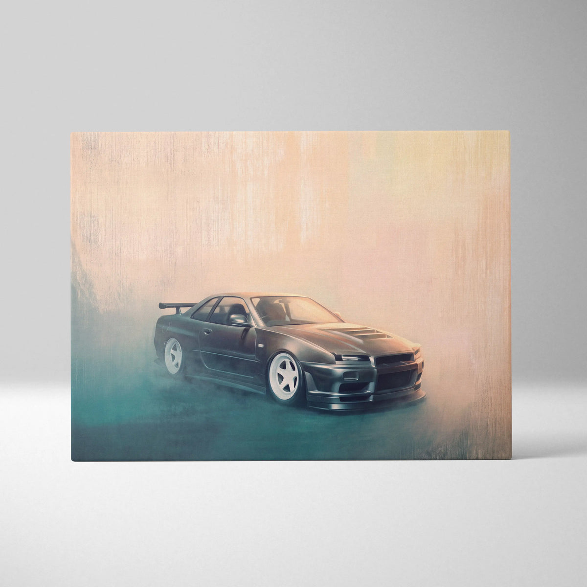 Nissan Skyline GT-R R34 Inspired Canvas Art, Japanese Tuner Car Wall Painting for Garage