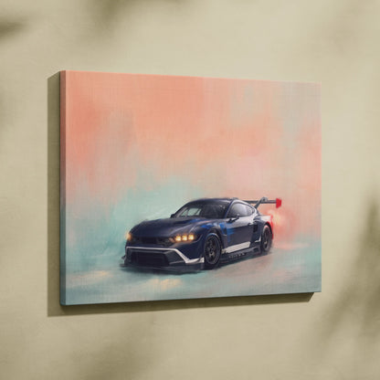 Ford Mustang GTD Inspired Automotive Wall Art, Track Racing Canvas Print for Living Room