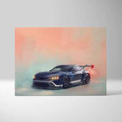 Ford Mustang GTD Inspired Automotive Wall Art, Track Racing Canvas Print for Living Room