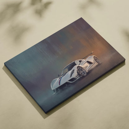 White sports car illustration on stretched canvas luxury supercar wall art inspired by hennessey venom f5