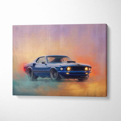 Ford Mustang Inspired Canvas Art, Classic Muscle Car Wall Painting for Garage Decor