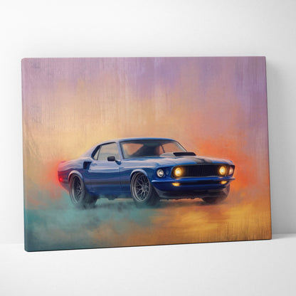 Ford Mustang Inspired Canvas Art, Classic Muscle Car Wall Painting for Garage Decor
