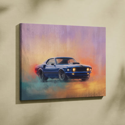 Ford Mustang Inspired Canvas Art, Classic Muscle Car Wall Painting for Garage Decor