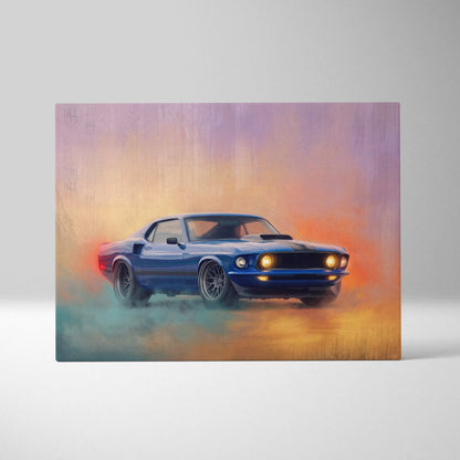 Ford Mustang Inspired Canvas Art, Classic Muscle Car Wall Painting for Garage Decor