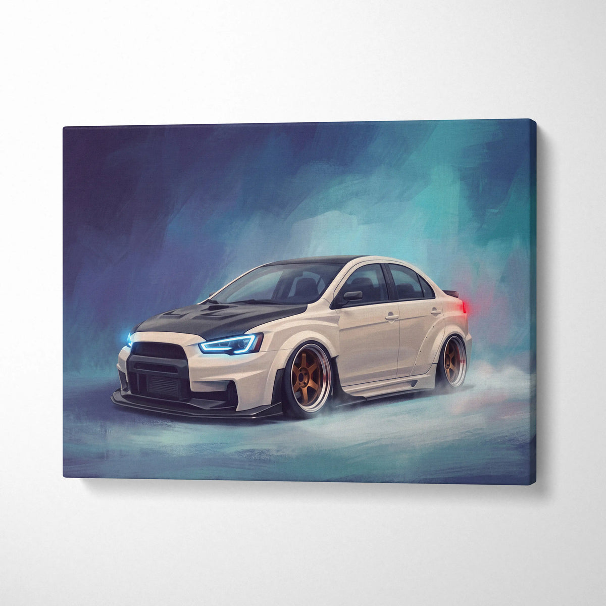 Mitsubishi Lancer Evolution X Inspired Car Wall Art, Drift Racing Canvas Painting for Office