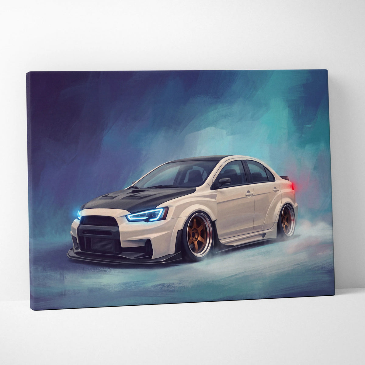 Mitsubishi Lancer Evolution X Inspired Car Wall Art, Drift Racing Canvas Painting for Office