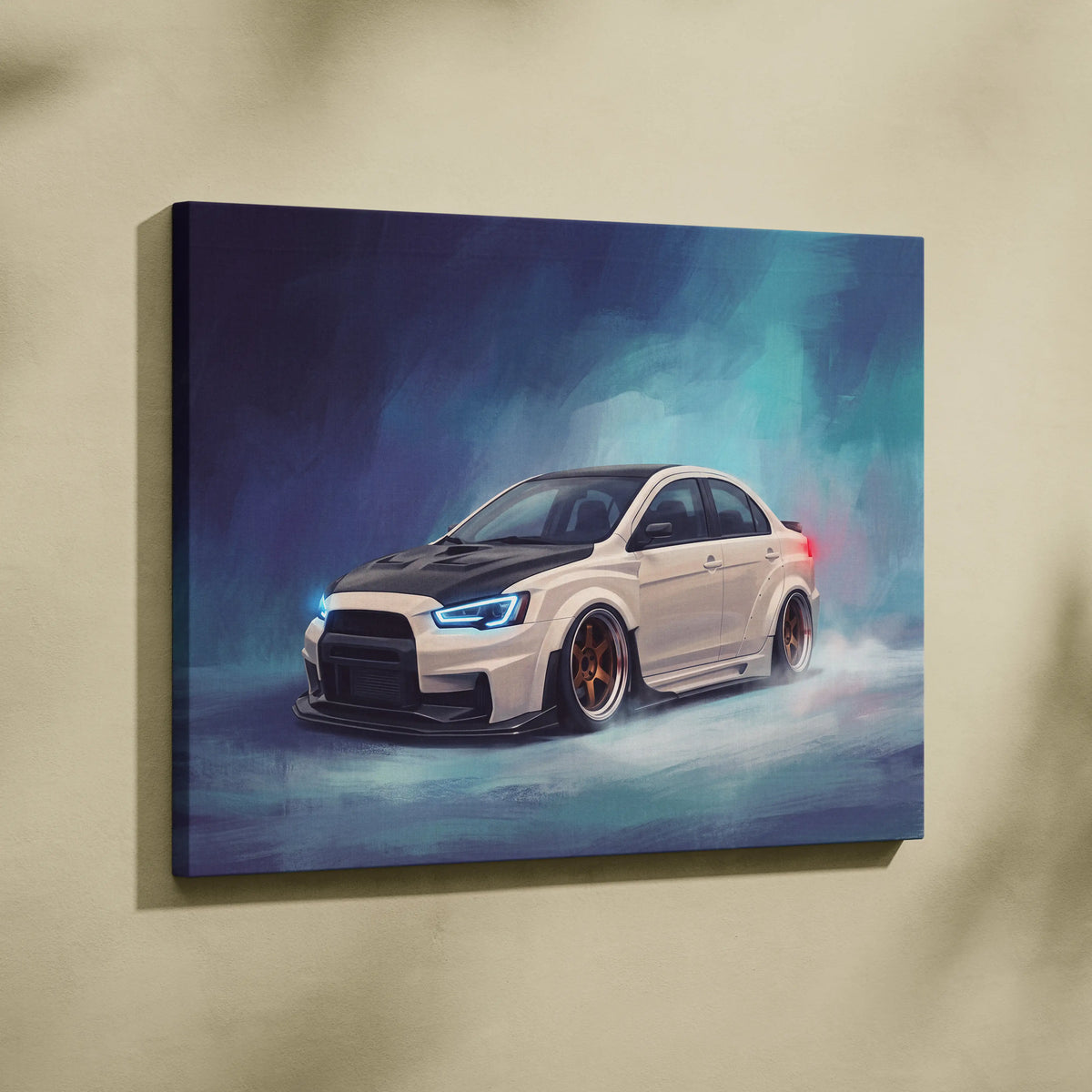 Mitsubishi Lancer Evolution X Inspired Car Wall Art, Drift Racing Canvas Painting for Office