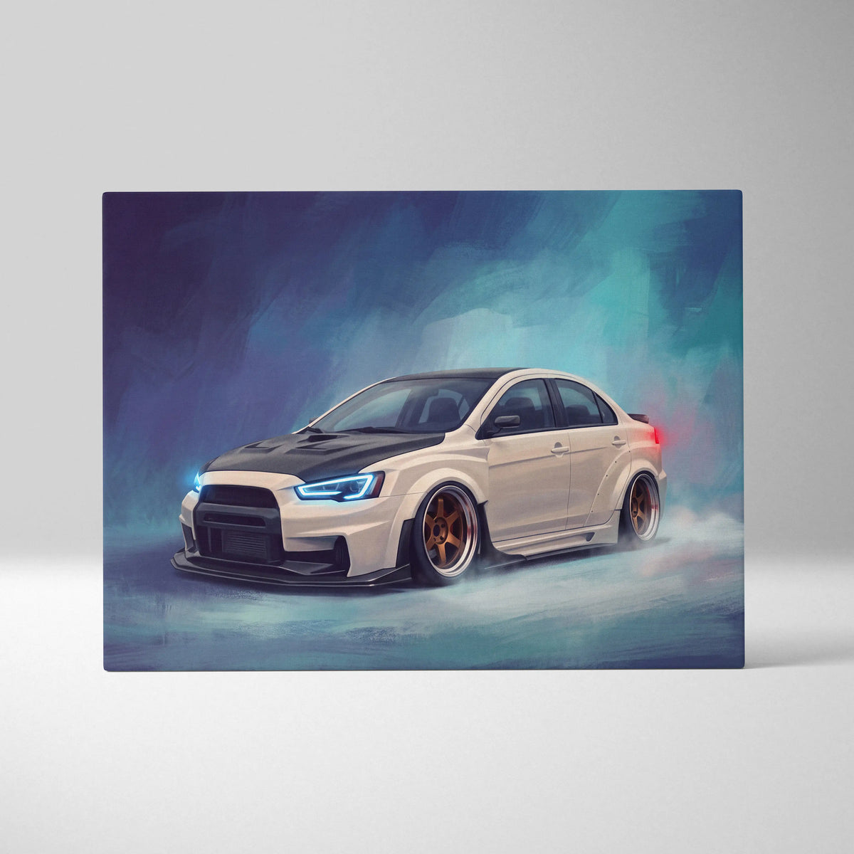 Mitsubishi Lancer Evolution X Inspired Car Wall Art, Drift Racing Canvas Painting for Office