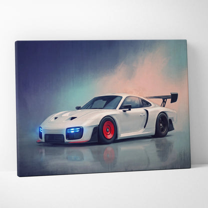 White Porsche 911 GT2 canvas print with red-accented wheels in a sleek Porsche 935 inspired track edition design