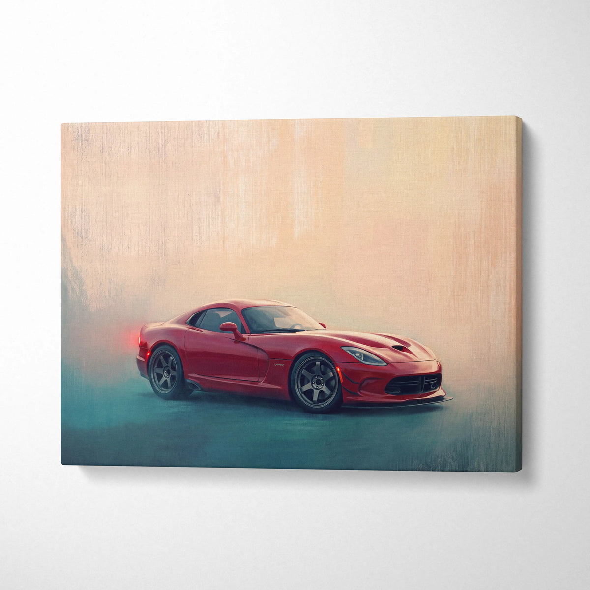 Red dodge viper sports car depicted on premium canvas art for dodge viper srt inspired automotive wall decor