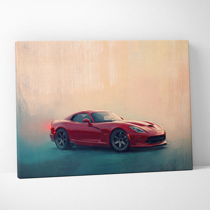 Red dodge viper sports car on premium canvas print perfect for automotive wall decor enthusiasts
