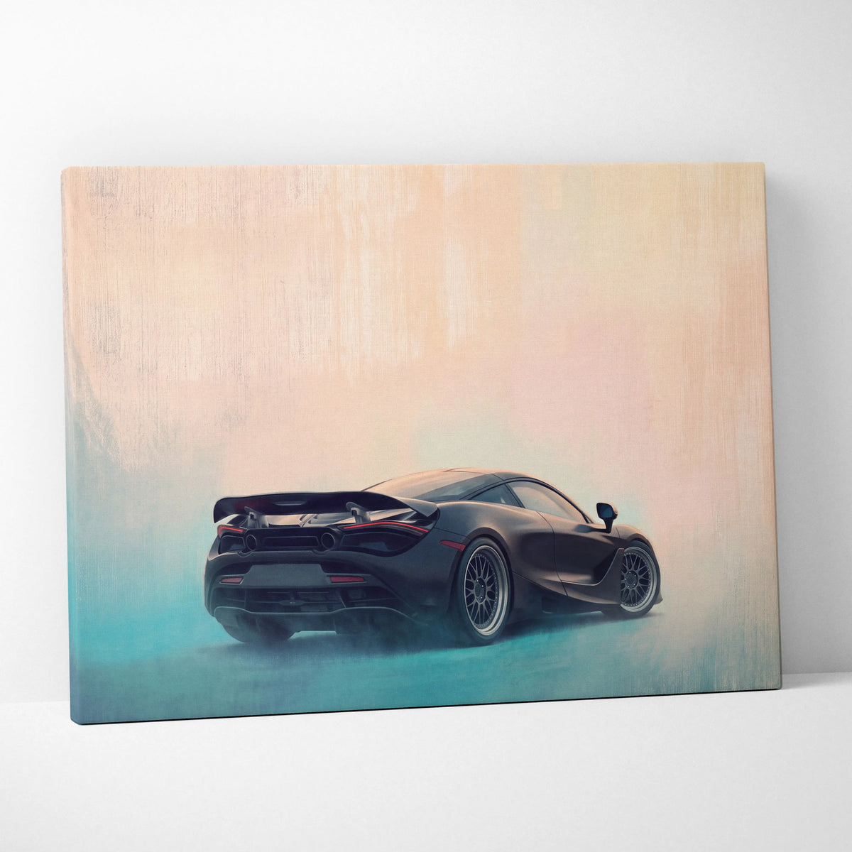 Black mclaren 720s sports car stylized painting on canvas in mclaren 720s inspired car wall art track edition print