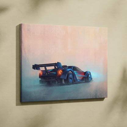 Ford GT race car inspired wall art featuring a vibrant blue and red sleek design on canvas print track edition