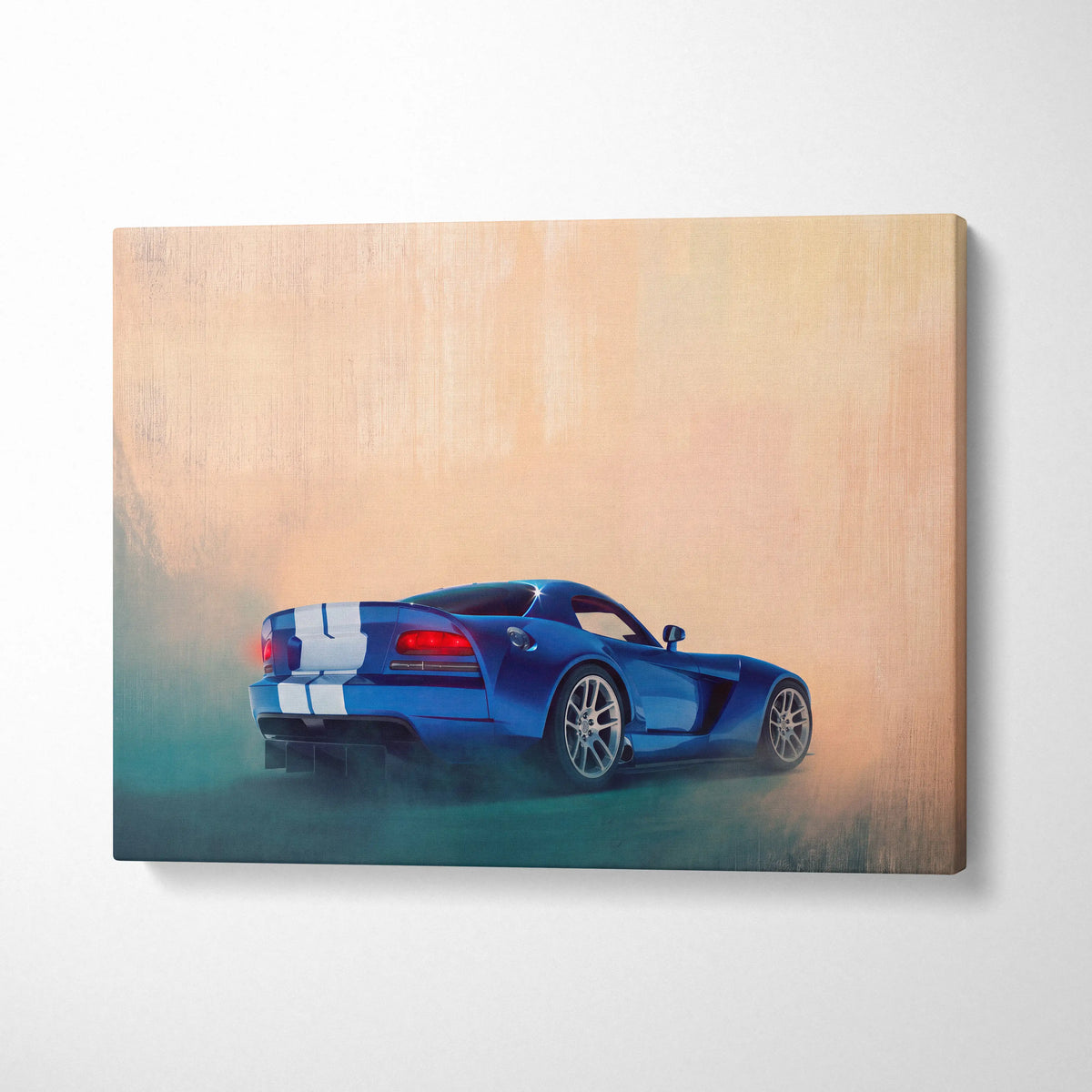 Dodge Viper Inspired Automotive Canvas Print, Blue Supercar Wall Decor