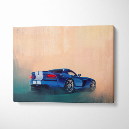 Dodge Viper Inspired Automotive Canvas Print, Blue Supercar Wall Decor