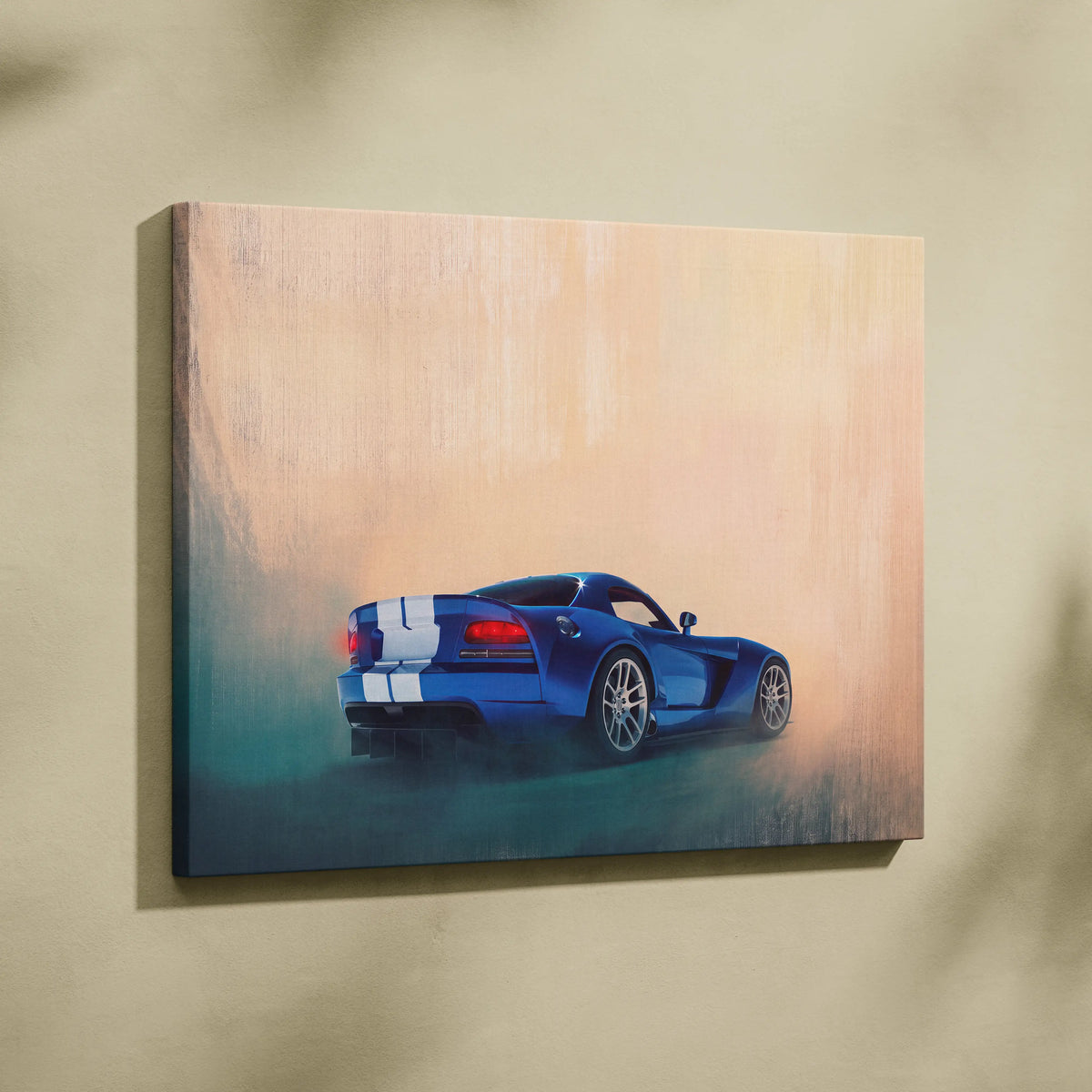 Dodge Viper Inspired Automotive Canvas Print, Blue Supercar Wall Decor