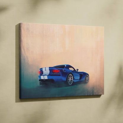 Dodge Viper Inspired Automotive Canvas Print, Blue Supercar Wall Decor