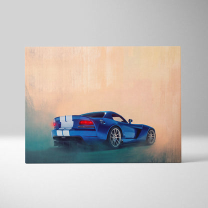 Dodge Viper Inspired Automotive Canvas Print, Blue Supercar Wall Decor