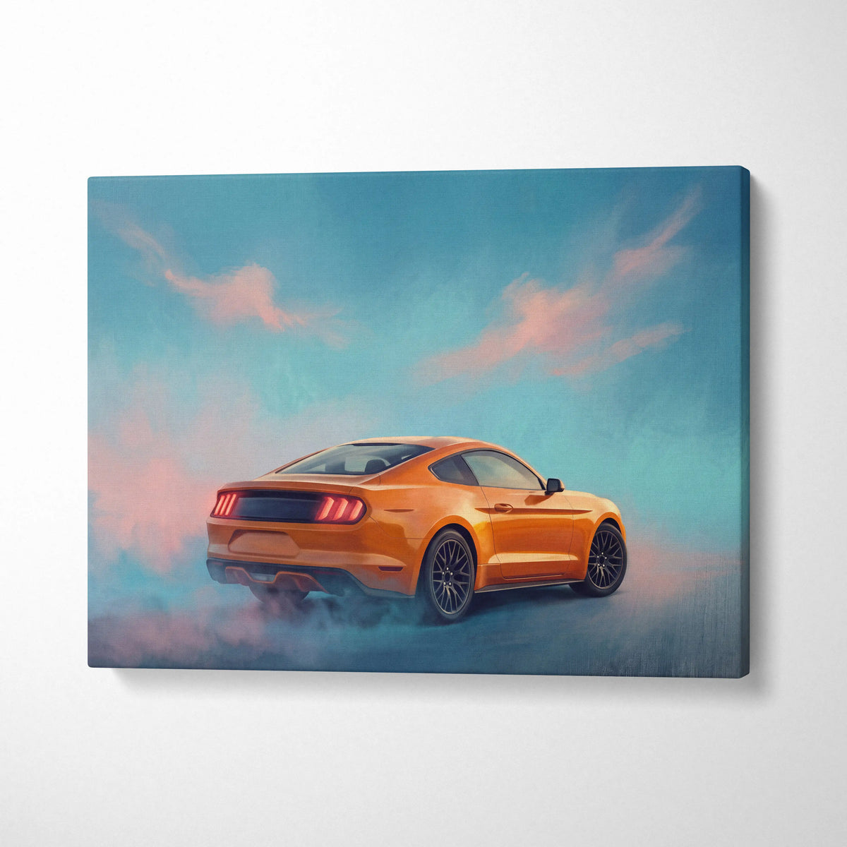 Ford Mustang Inspired Car Wall Art, Vibrant Orange Muscle Car Canvas Print